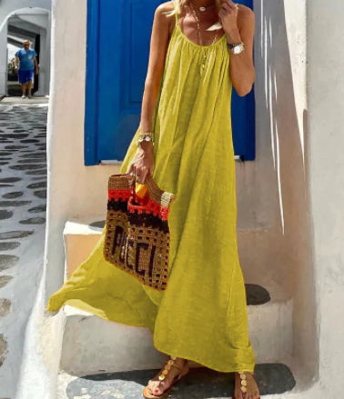 Women's Halter Cotton Linen Maxi Dress