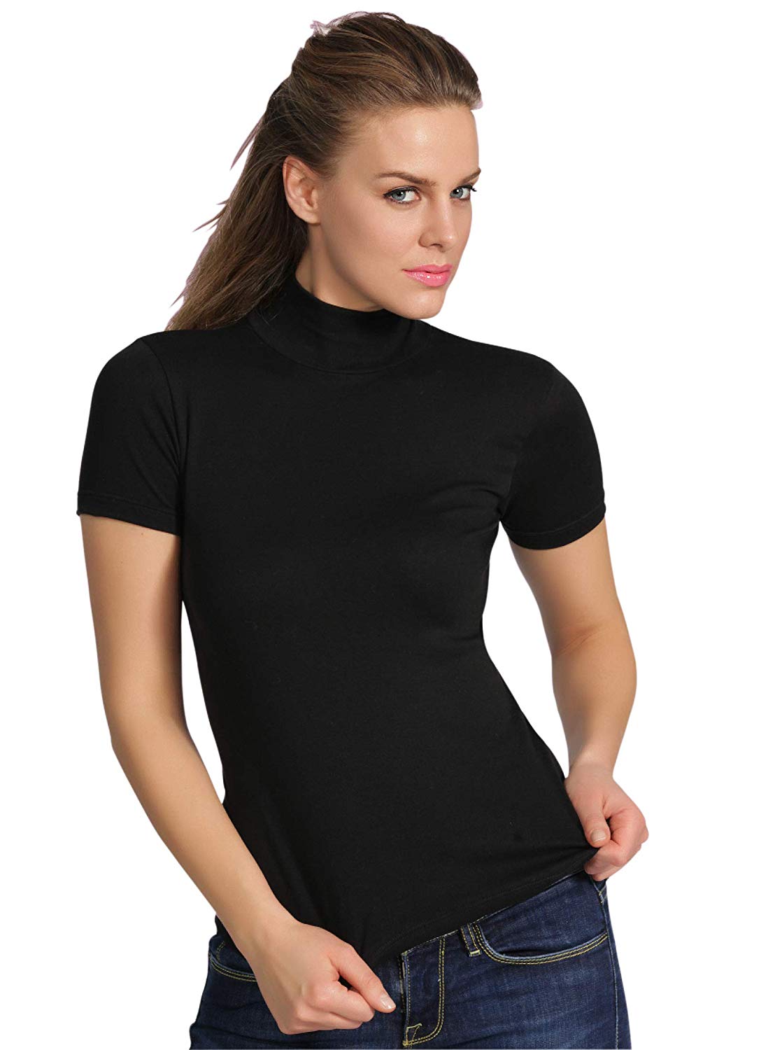 Cotton Turtleneck Short Sleeve Top