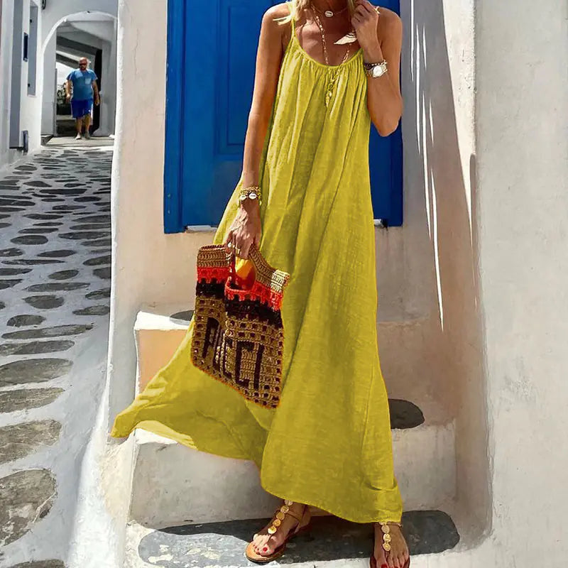 Women's Halter Cotton Linen Maxi Dress