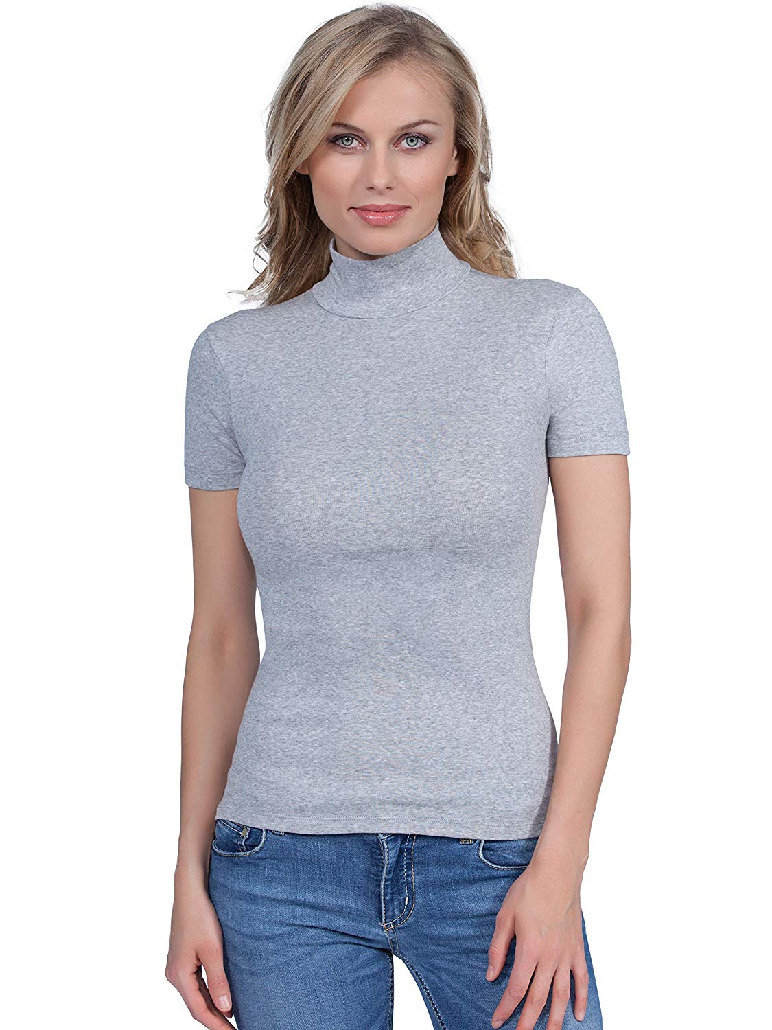 Cotton Turtleneck Short Sleeve Top