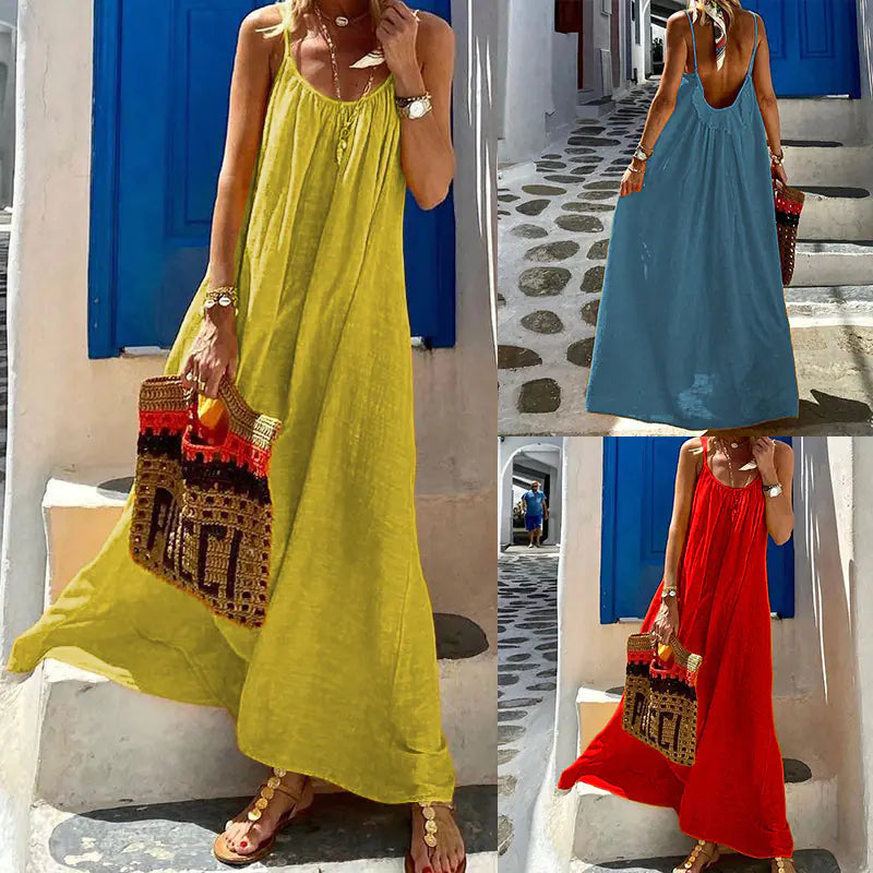 Women's Halter Cotton Linen Maxi Dress