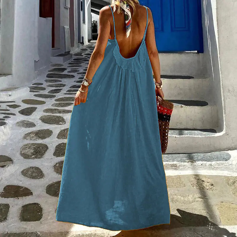 Women's Halter Cotton Linen Maxi Dress