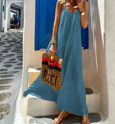 Women's Halter Cotton Linen Maxi Dress