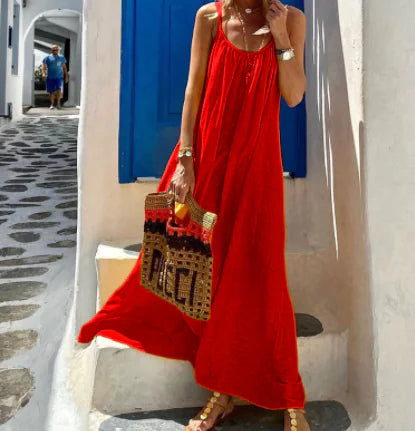 Women's Halter Cotton Linen Maxi Dress