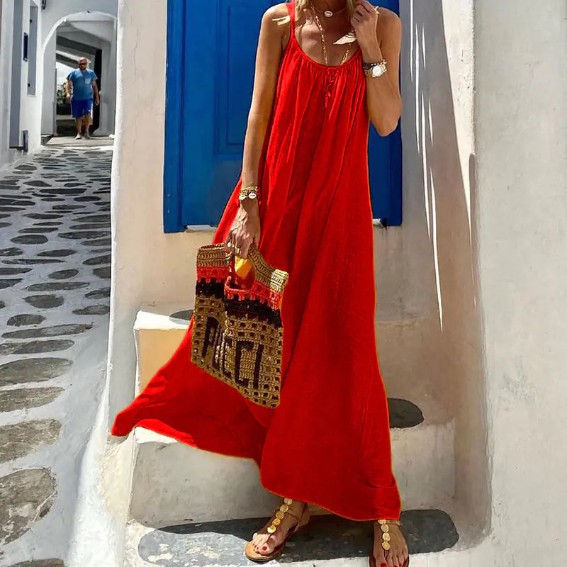 Women's Halter Cotton Linen Maxi Dress