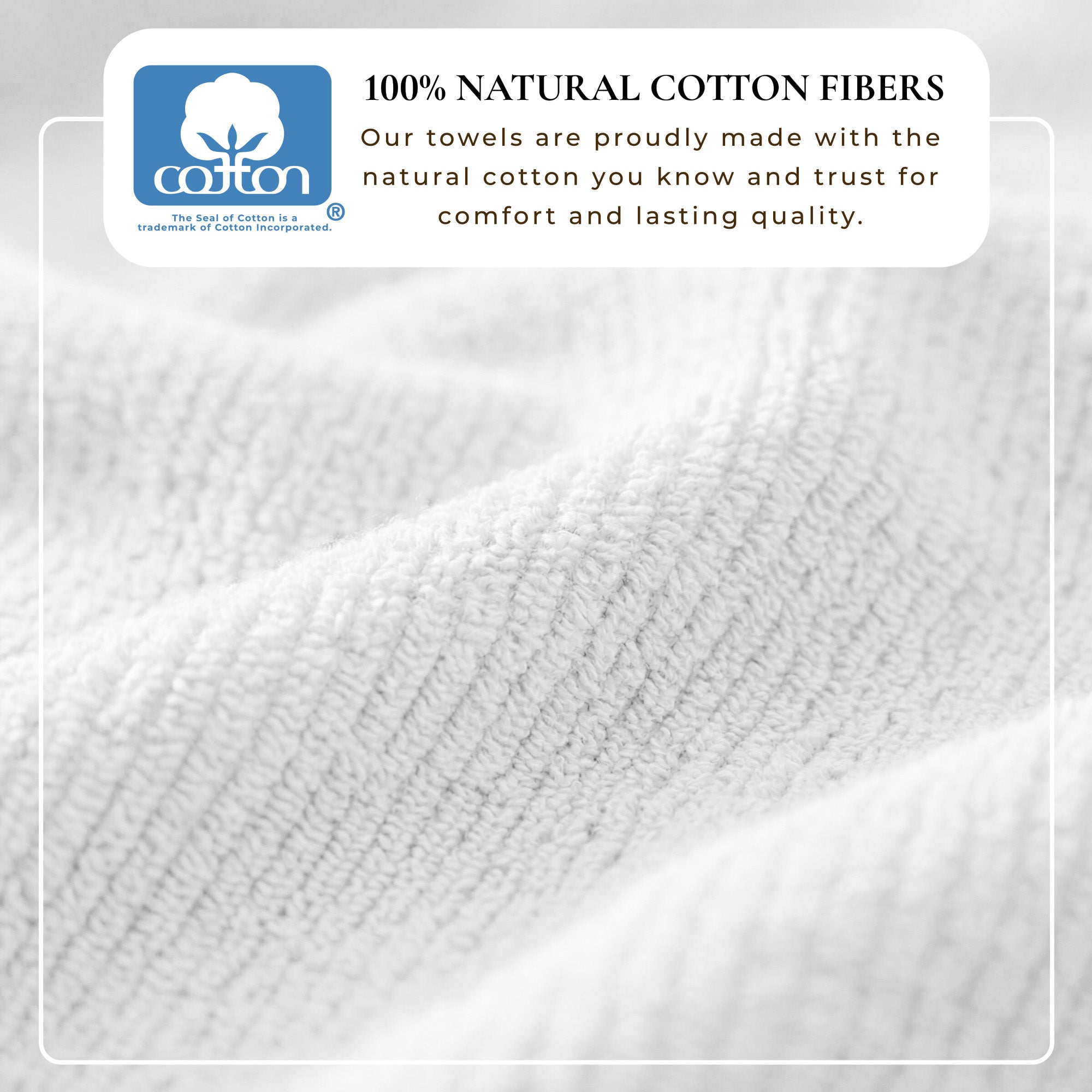 Close-up of white fabric with a label indicating 100% natural cotton fibers.