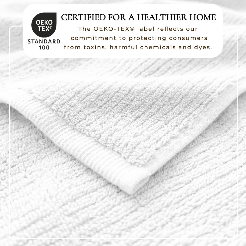 White fabric with OEKO-TEX certification label on a white background