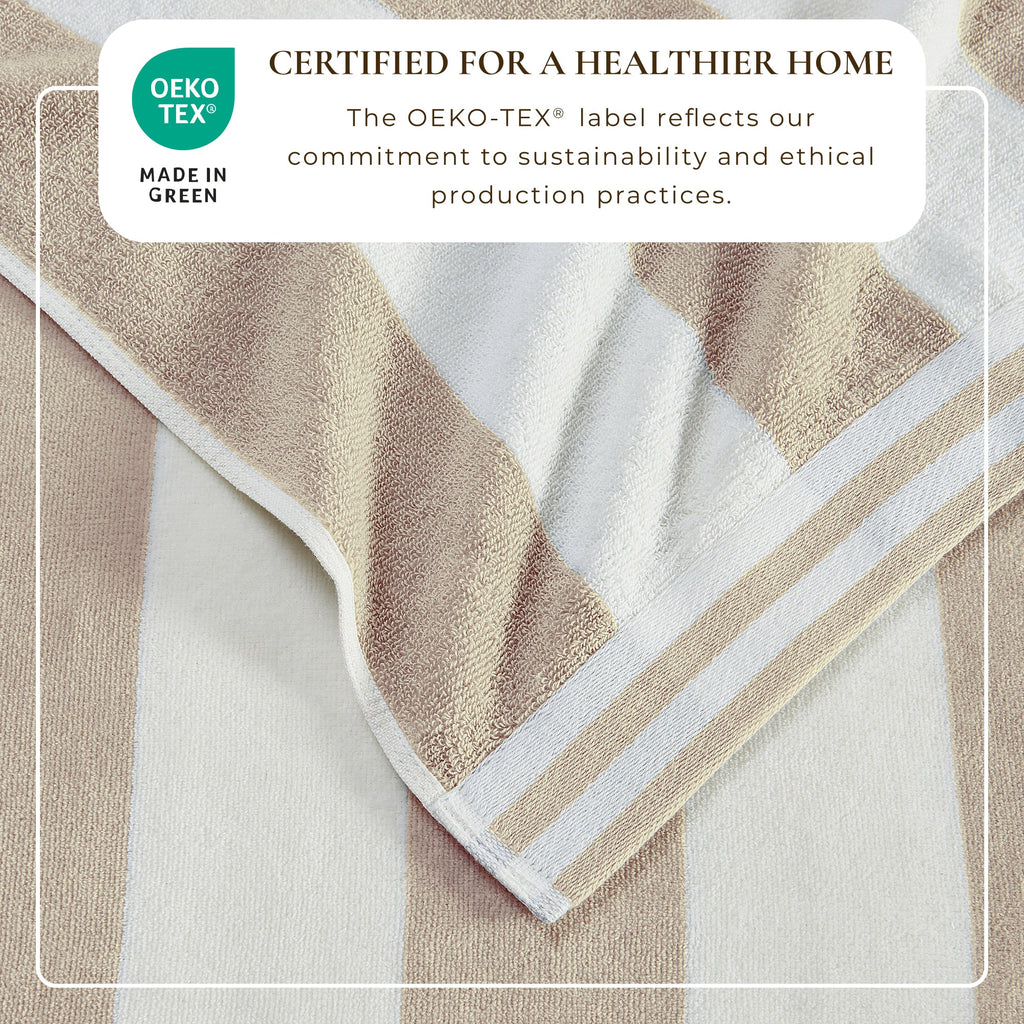 Textured fabric with OEKO-TEX certification label on a light background